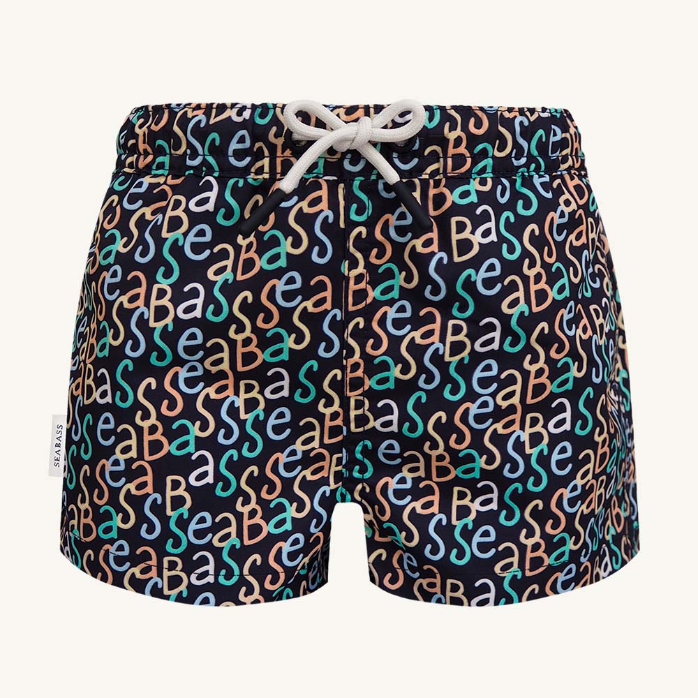 Men UV Swim Short Hollywood - navy logo print