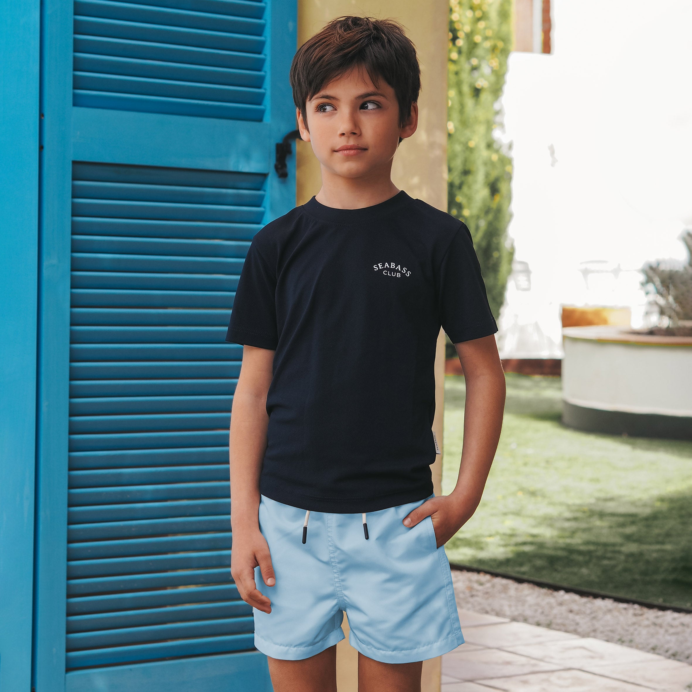 UV Swim Set - Short Clearwater Blue and T-Shirt Navy (UPF 50+)