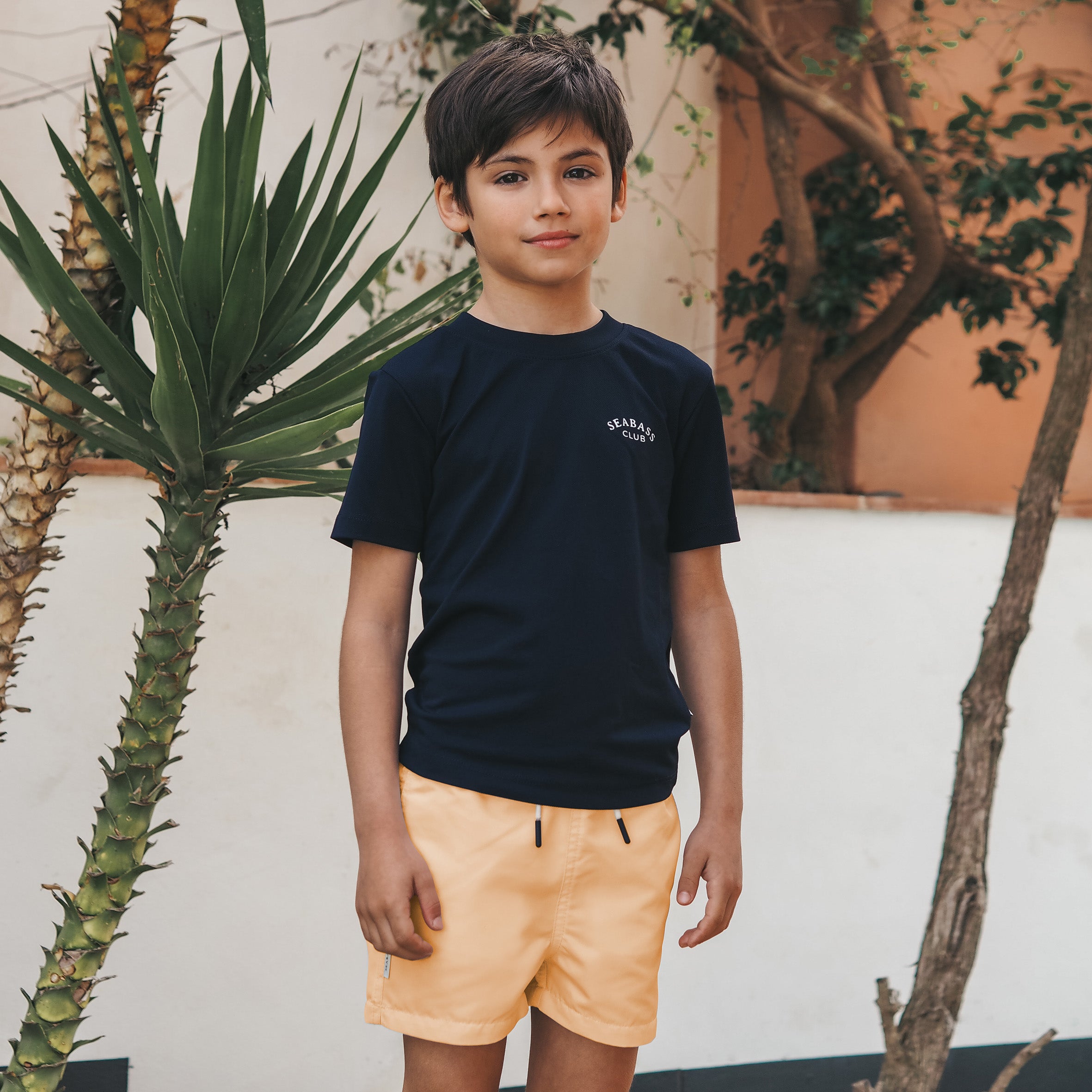 Ensemble de bain anti-UV - Short de bain Fresh Cantaloupe et T-shirt Navy (UPF 50+)