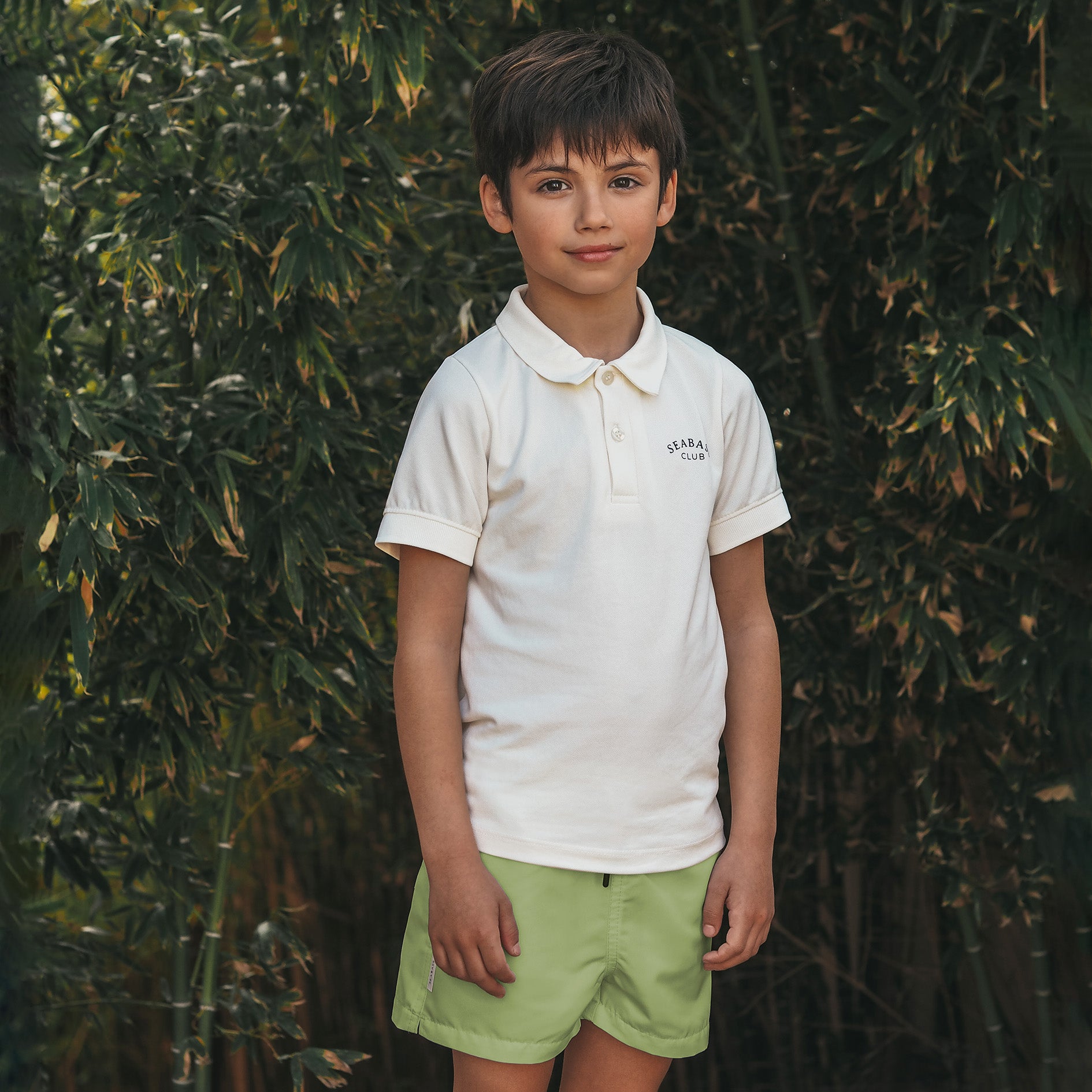 Ensemble de bain anti-UV - Short de bain Pistachio et Polo White (UPF 50+)