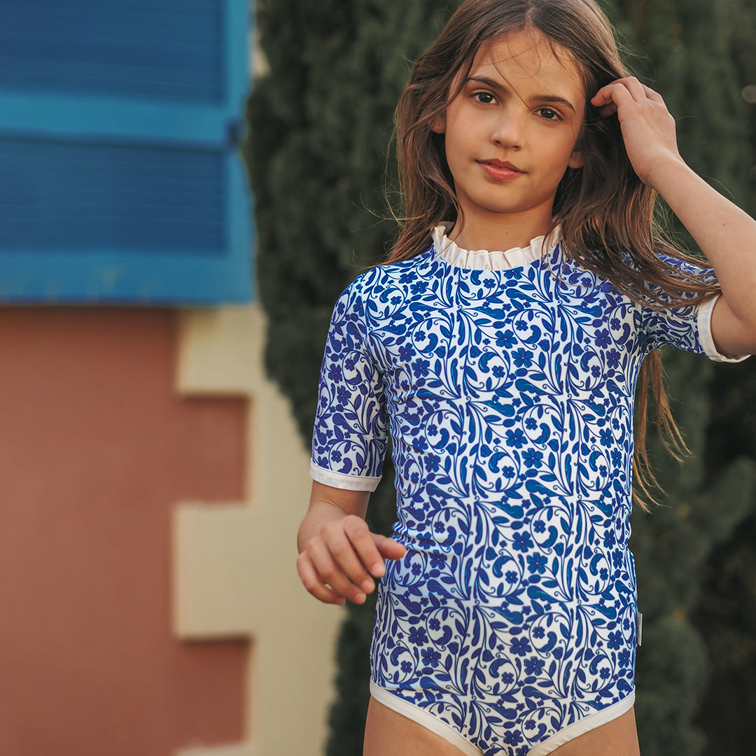 Mädchen UV-Badeanzug Ruffle Positano - königsblau