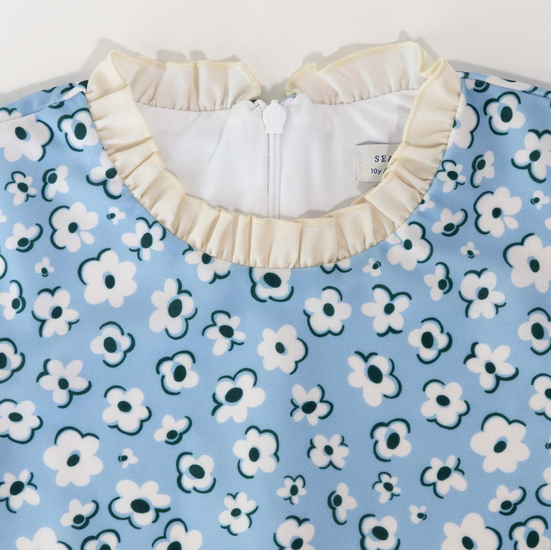 Mädchen UV Badeanzug Ruffle Palma - hellblau Blumen