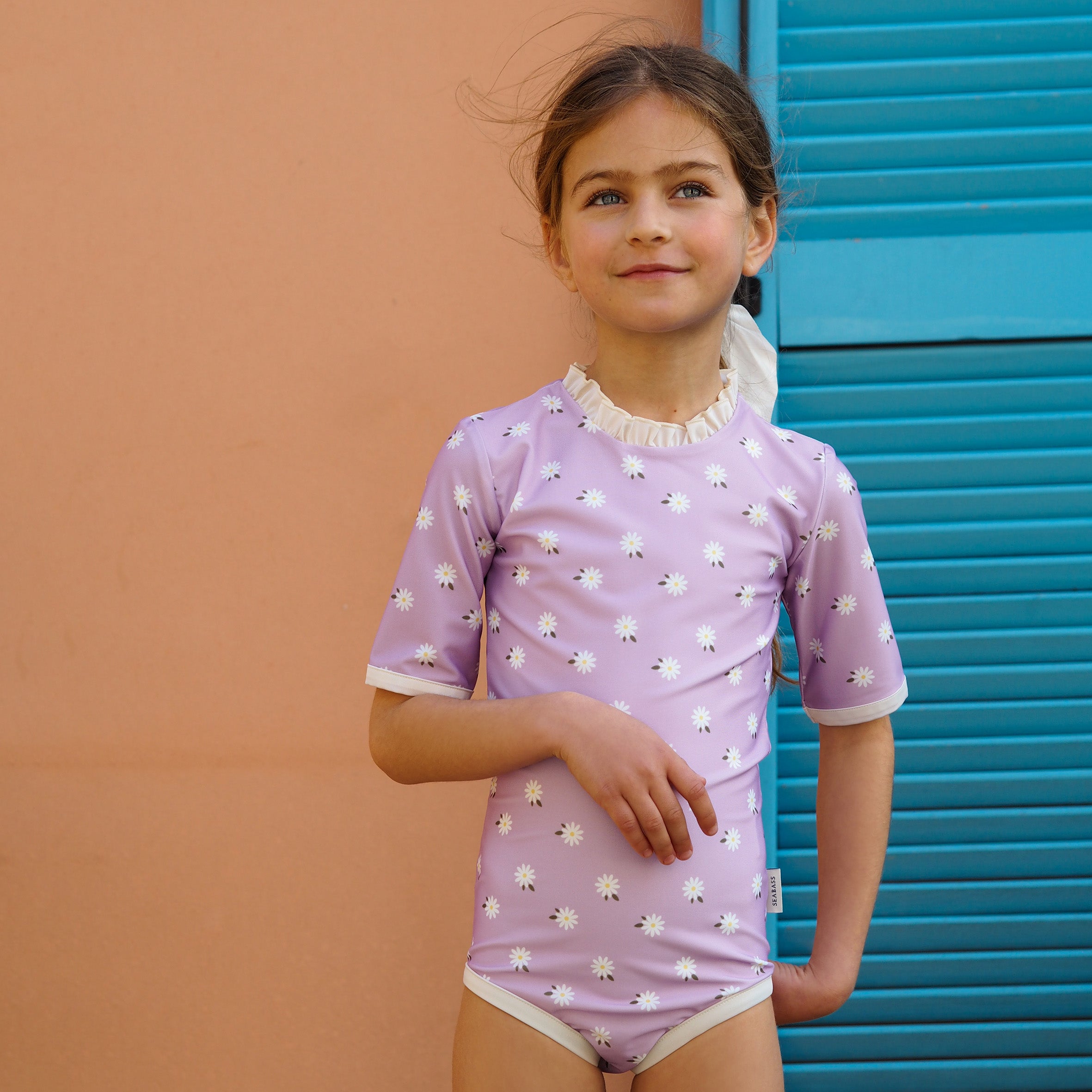 UV-Badeanzug Ruffle Florence - lila Gänseblümchen