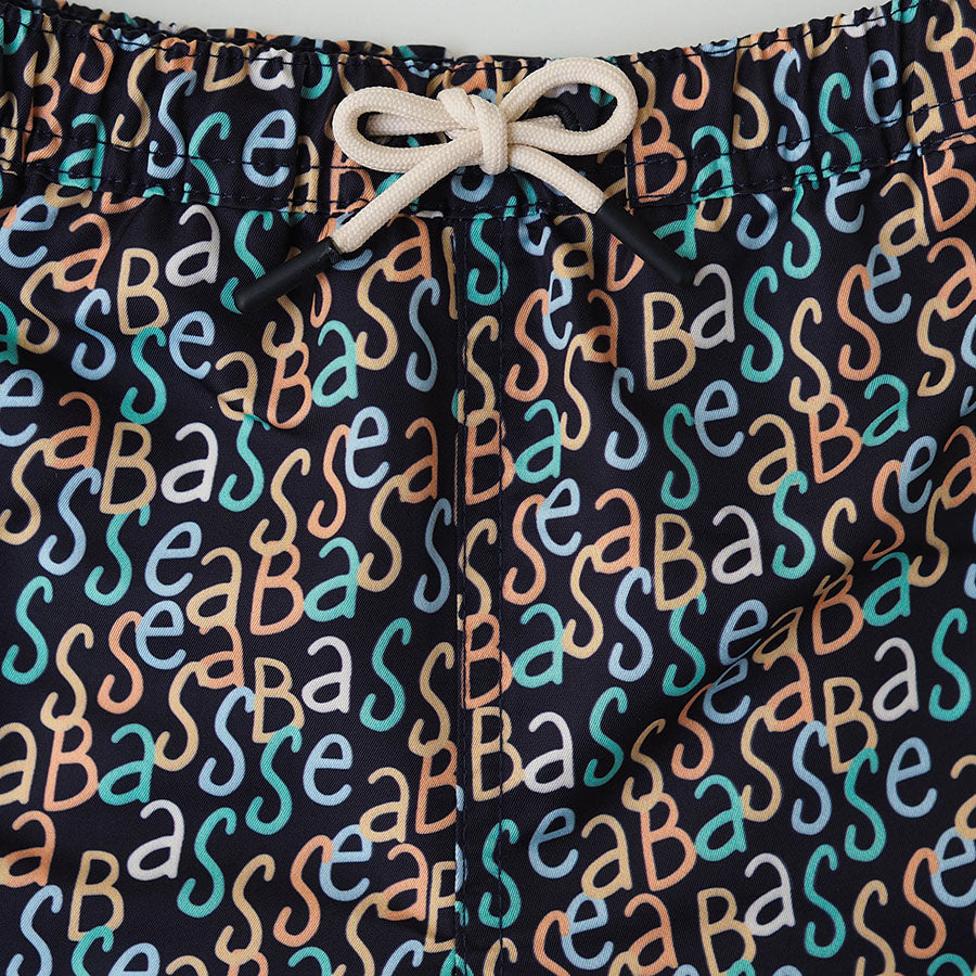 Boy UV Swim Short Hollywood - marinefarbener Logodruck