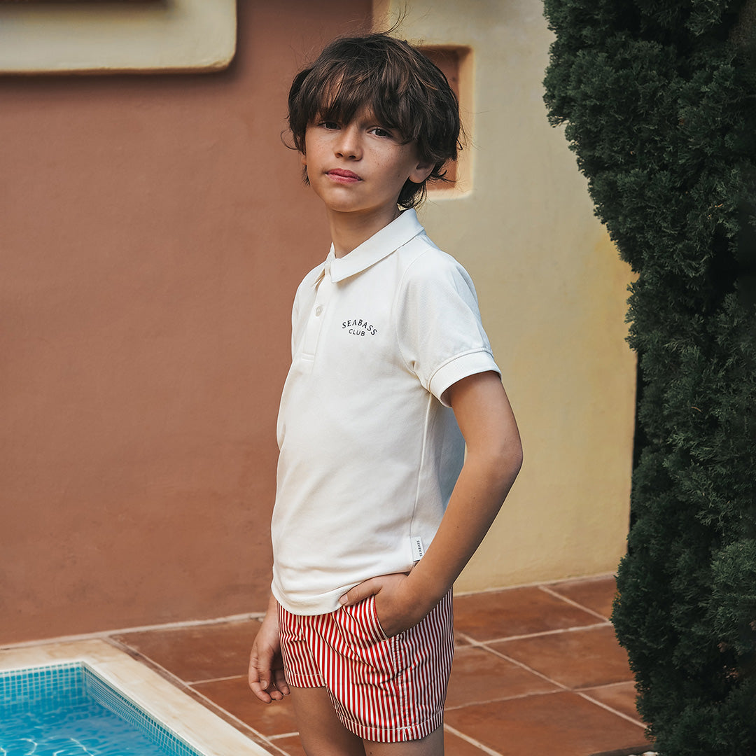 Pantalón corto de baño UV niño Venecia - rayas rojas