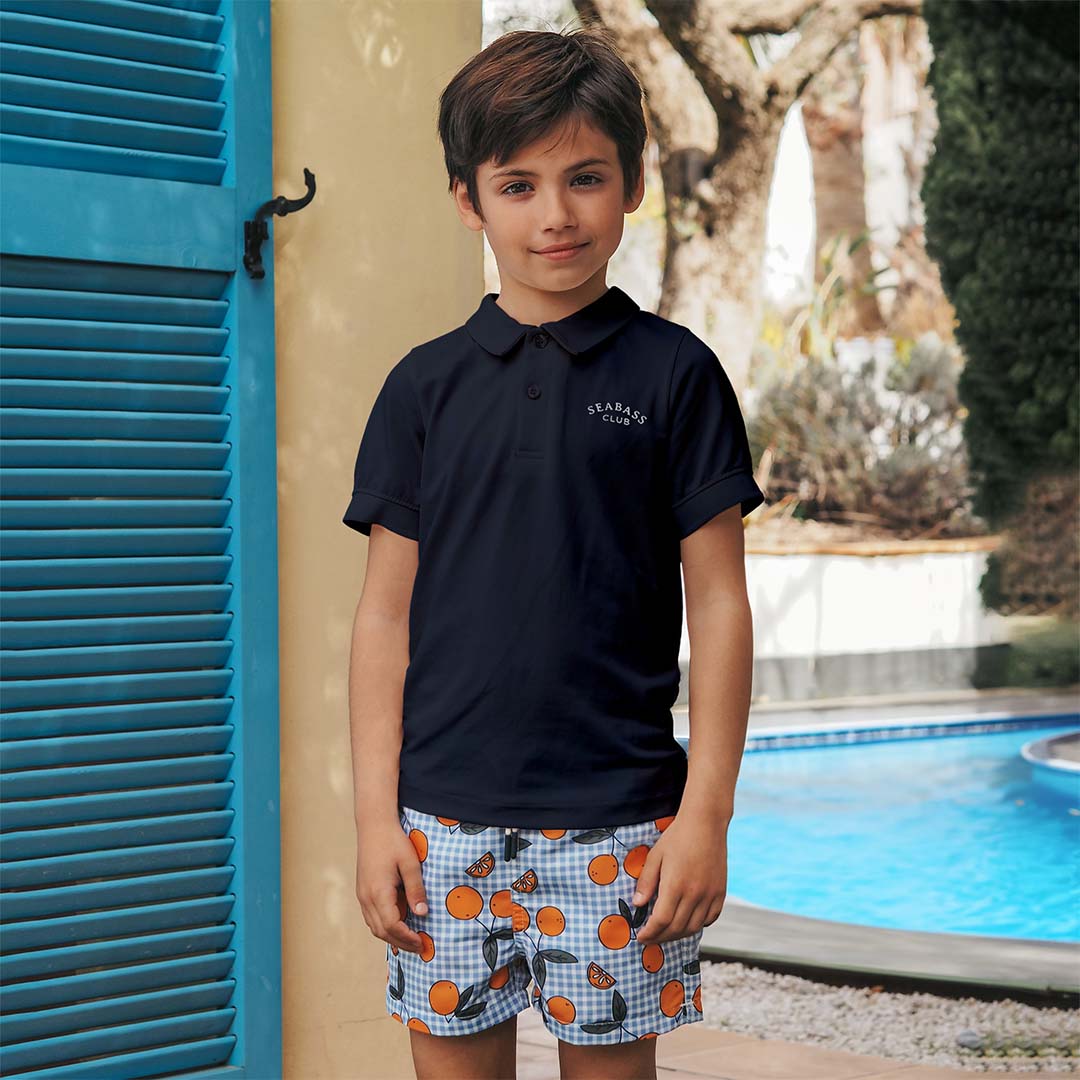 Traje de baño niño UV Corsica - naranja azul guinga