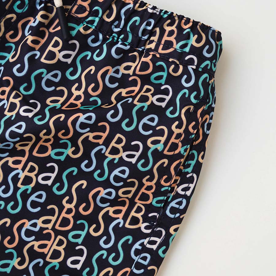 Pantalones cortos de baño para hombre UV Hollywood - estampado de logotipos en azul marino