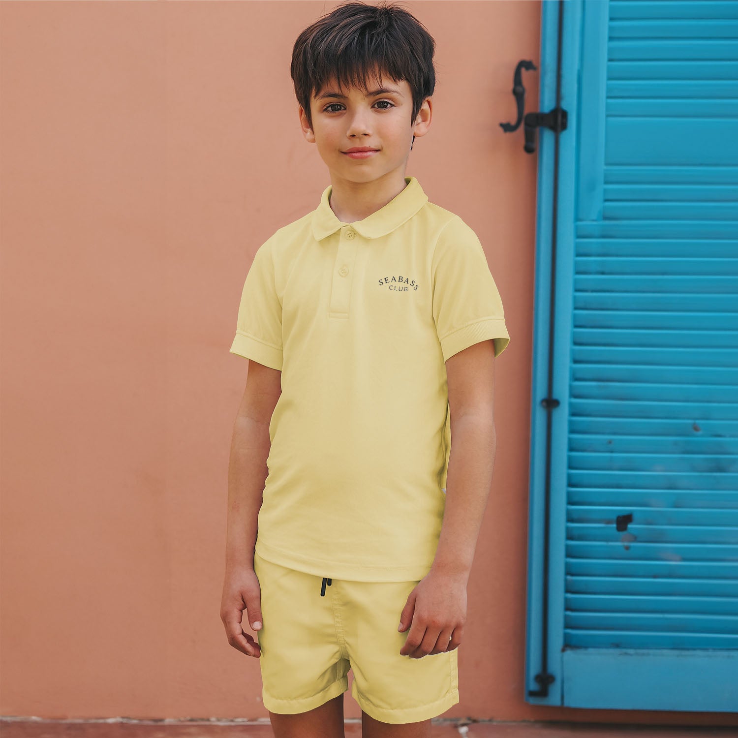 Set van UV Poloshirt en Zwemshort - Citroengeel