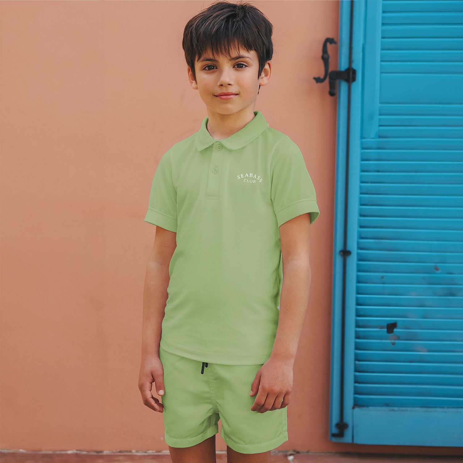 Set van UV Poloshirt en Zwemshort - Pistache Groen
