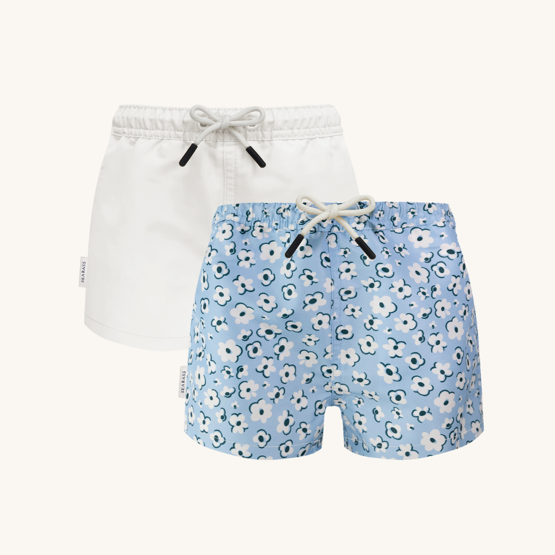 2 Pack UV Swim Shorts - Palma White