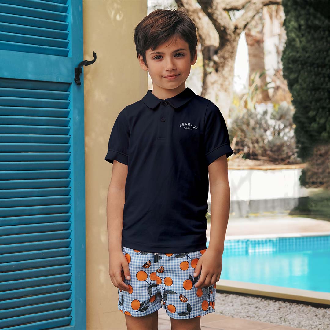 Boy UV Swim Short Corsica - orange blue gingham