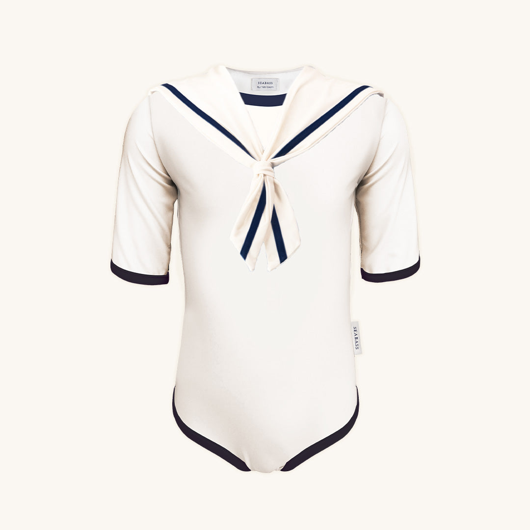 Girl UV Swimsuit Sailor Nice - white navy