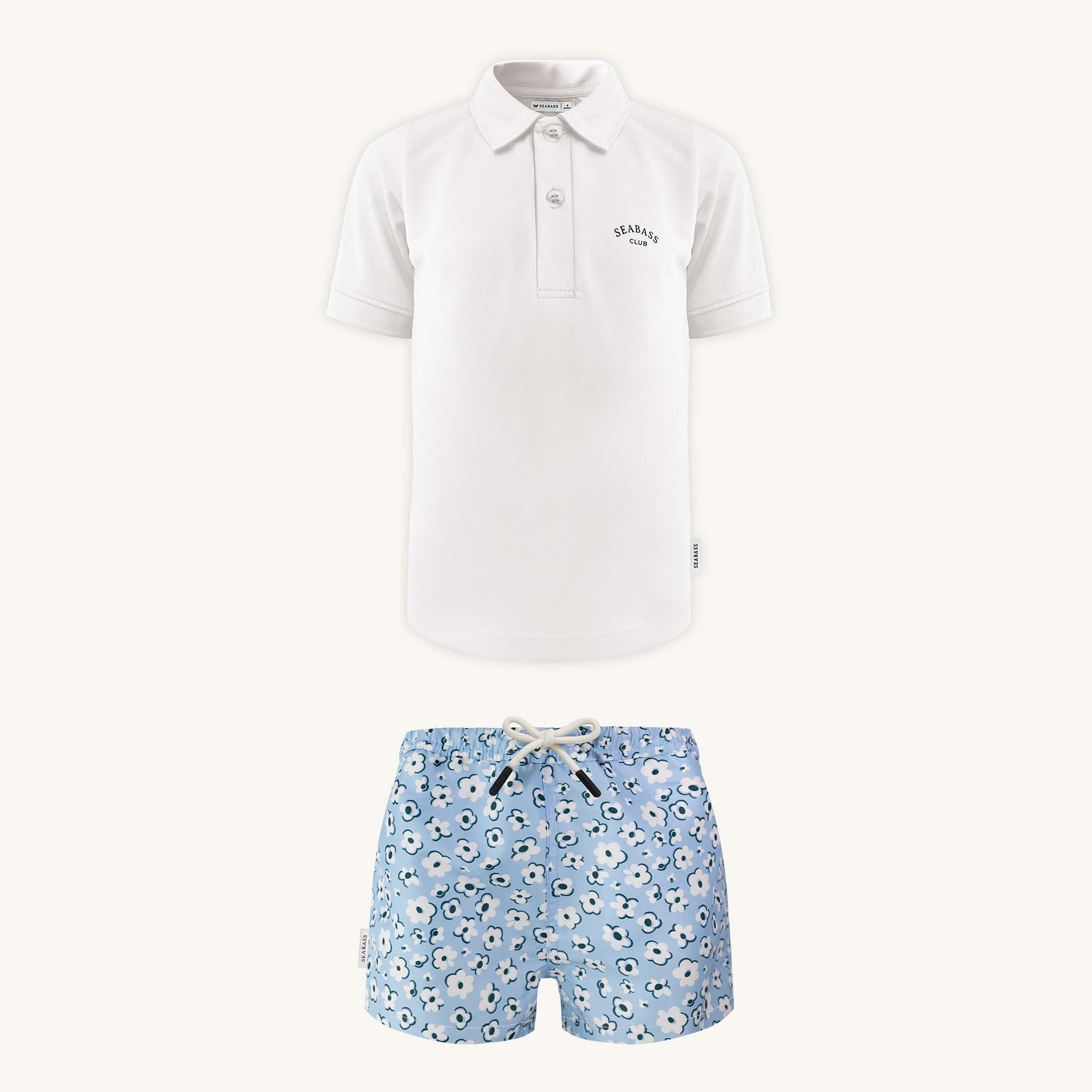 UV Swim Short Palma + UV Polo Shirt Pearl White