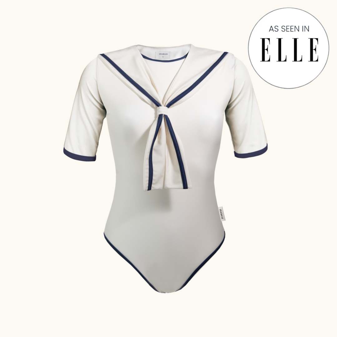 Women UV Swimsuit Sailor Nice - white navy