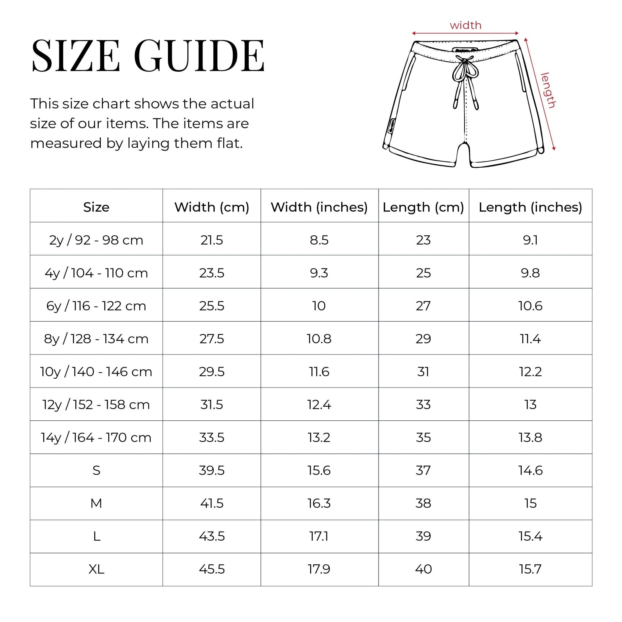 Size Guide, Women's Venice Sweatpants