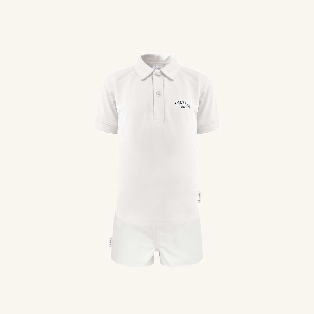 Set aus UV-Poloshirt und Badeshorts - Perlweiß