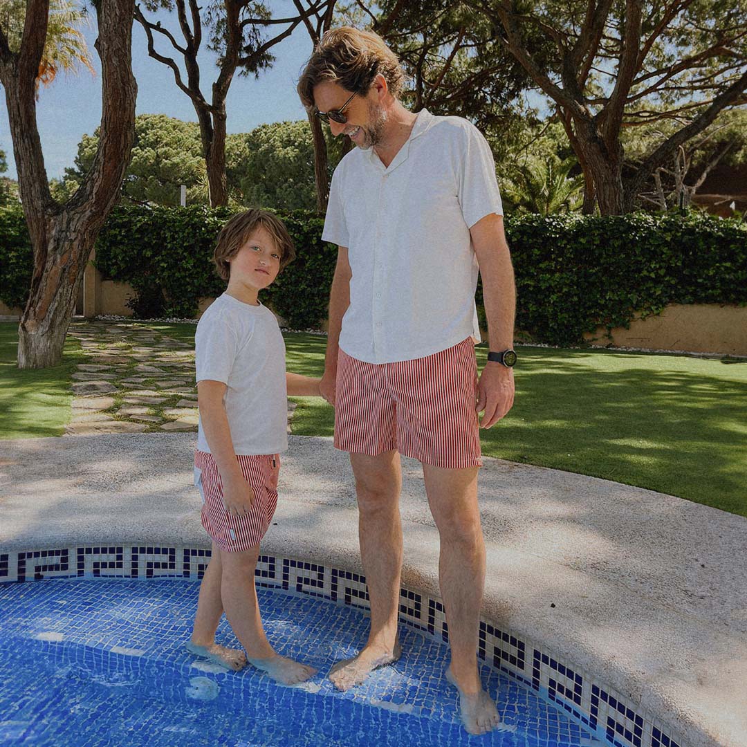 Pantalones cortos de baño para hombre UV Venice - rayas rojas