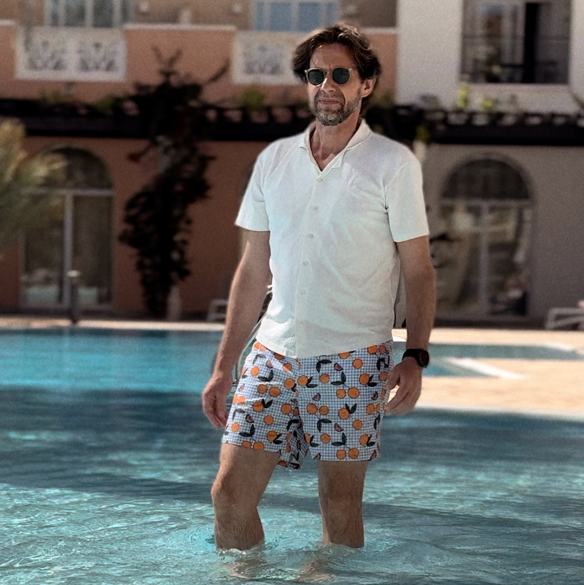 Heren UV Zwemshort Corsica - oranje blauw geruit